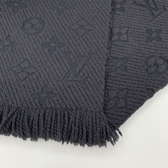 Louis Vuitton Dark Gray Logo Monogram Wool Fringe Scarf - Picture 5 of 8